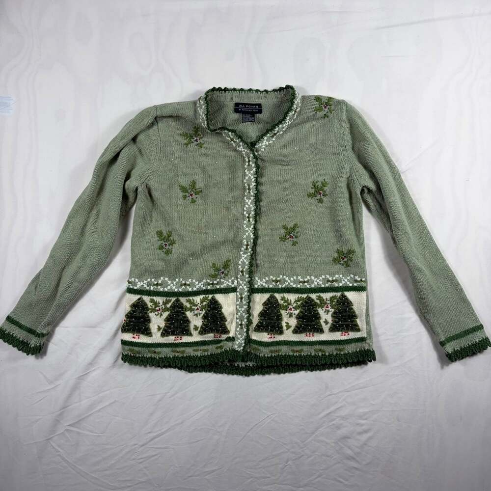 All Points by Reference Point Christmas Tree Embellished Cardigan Sweater - Picture 5 of 5
